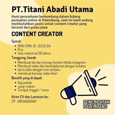 Lowongan Kerja Content Creator Di Pt Titani Abadi Utama Lokerjogja Id