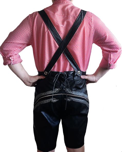 K97 Mens Authentic German Black Faux Leather Lederhosen Oktoberfest