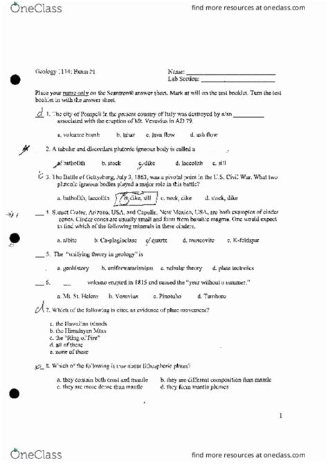 Geol Midterm Exam Oneclass