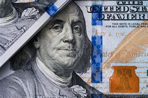 Closeup Portrait Benjamin Franklin On 100 Us Dollar Bill Stock Image