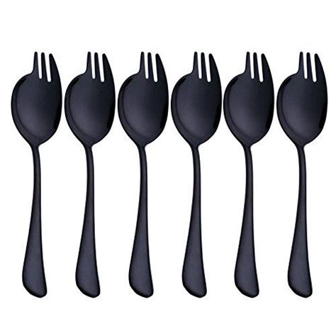 Black Sporks 6 Pack Stainless Steel Spork Long Handle For Fruit