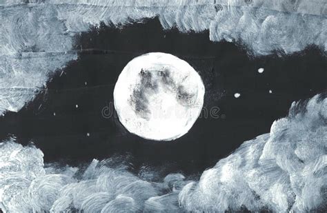 Moon In A Black Sky Painted With Acrylics Stock Illustration