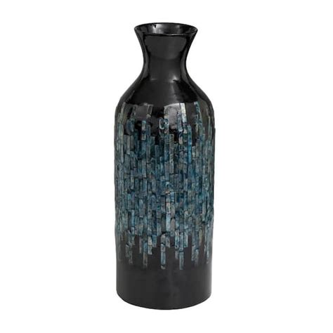 Litton Lane Black Handmade Capiz Shell Decorative Vase With Blue Ombre