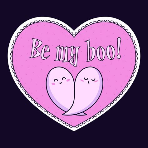 Alternative Valentine card. Creepy clipart. Spooky love. Kawaii pastel goth style. Be my boo ...