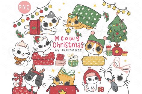 Kawaii Christmas Cats Clipart Set Graphic By Janatshie · Creative Fabrica