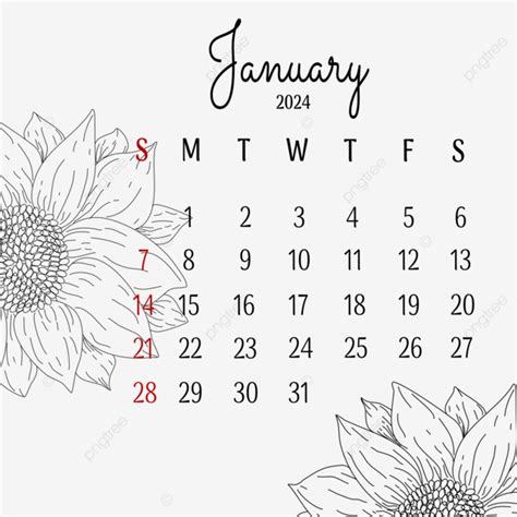 Calendario Enero Con Flores Est Ticas Vector Png Dibujos