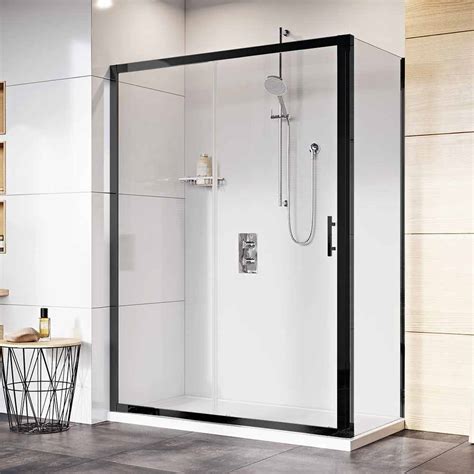 Roman Innov8 Matt Black Sliding Shower Door And Side Panel 1200 X 900mm