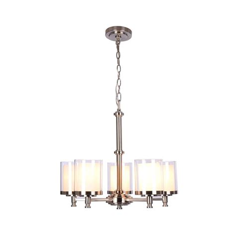 Hampton Bay Burbank 5 Light Brushed Nickel Chandelier With Dual Glass