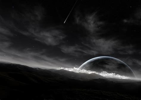 Fondos De Pantalla Monocromo Noche Planeta 3D Cielo Estrellas