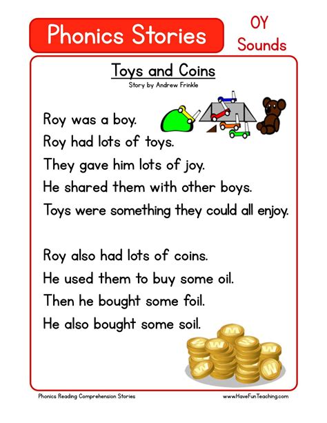 Reading Comprehension Worksheet Toys And Coins Reading