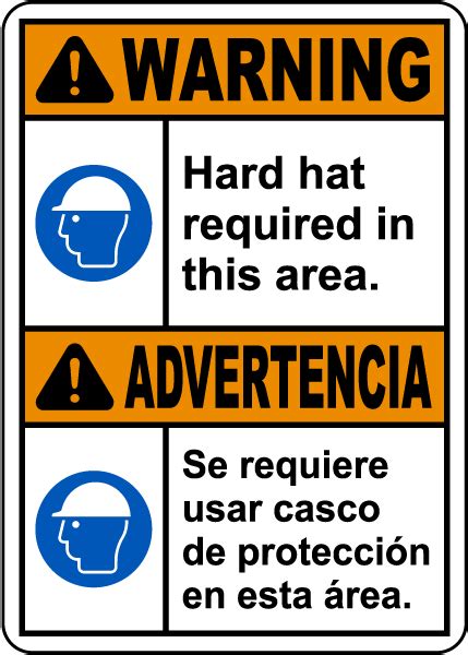 Bilingual Warning Hard Hat Required In This Area Sign Save 10