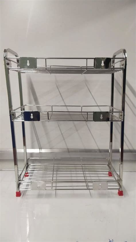 Rectangular Silver Stainless Steel 3 Shelves Kitchen Rack Size