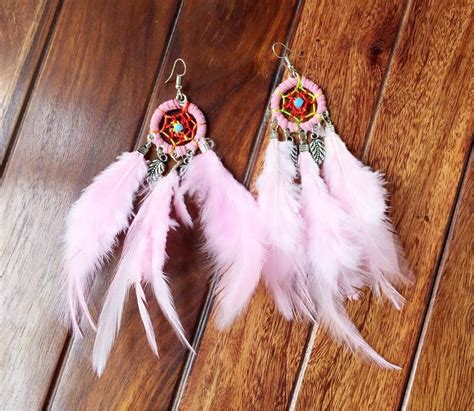 Dream Catcher Earrings With Soft Feathers - Pink and You