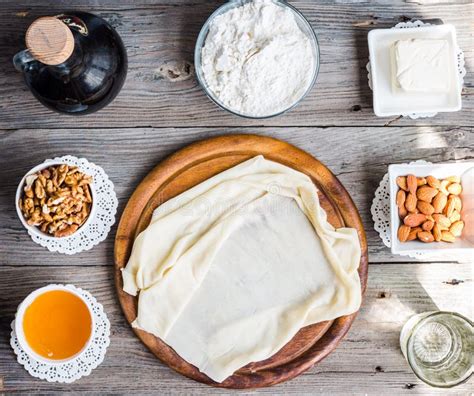 Ingredients for Making Homemade Baklava, Phyllo Dough Stock Photo - Image of cafe, middle: 54577380