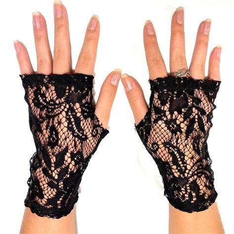 Black Floral Lace Fingerless Gloves Handmade By Depop