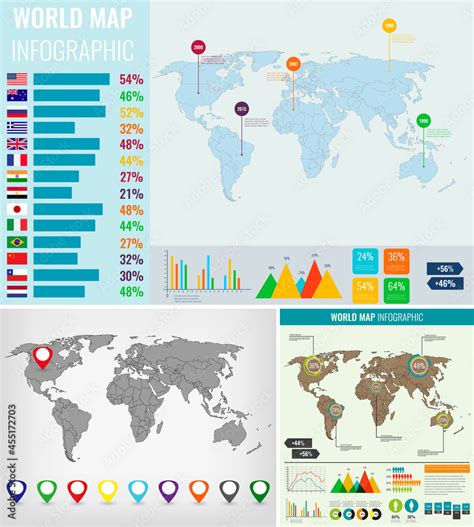 World Map Infographic Template All Country Are Selectable Vector