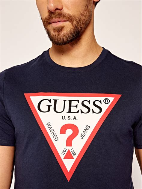 Guess T Shirt Cn Ss Original Logo Tee M0YI71 I3Z11 Granatowy Slim Fit