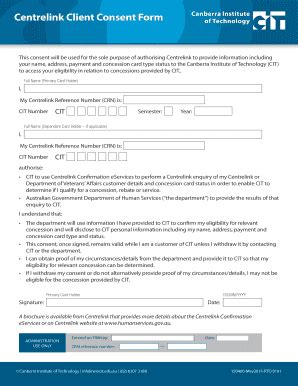 Fillable Online Centrelink Client Consent Form Fax Email Print Pdffiller