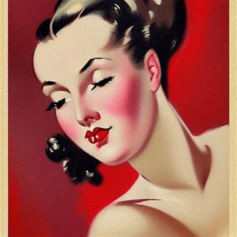 Vintage Wick Realistically Sexy Woman Face Portrait Painting In Gil