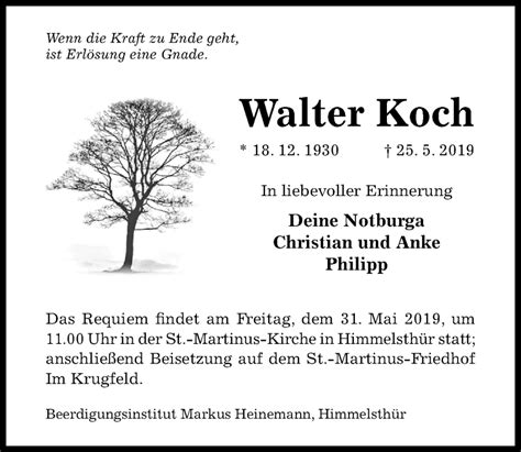 Traueranzeigen Von Walter Koch Trauerportal Hildesheimer Allgemeine