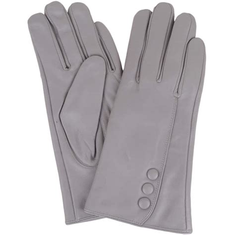 Ladies Leather Button Gloves Fleece Lined Grey Snugrugs