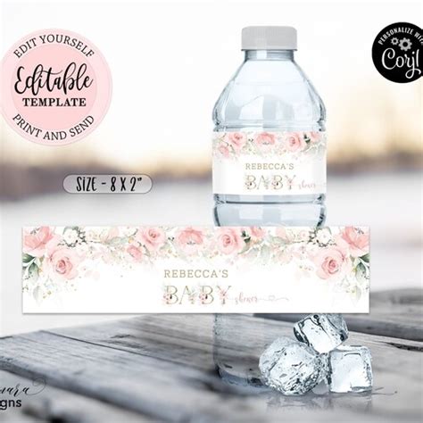 Printable Water Bottle Labels Pink Floral Watercolor Etsy