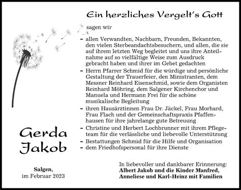 Traueranzeigen von Gerda Jakob Allgäuer Zeitung