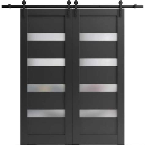 Sartodoors 42 In X 96 In 2 Panel Frosted Glass Black Matte Solid MDF