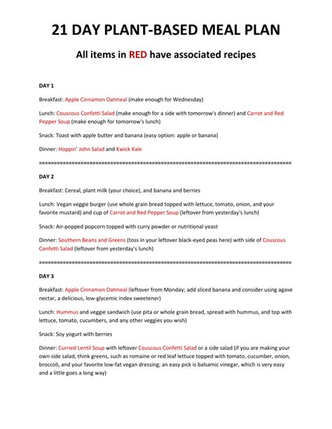 21 Day Plant Based Meal Plan