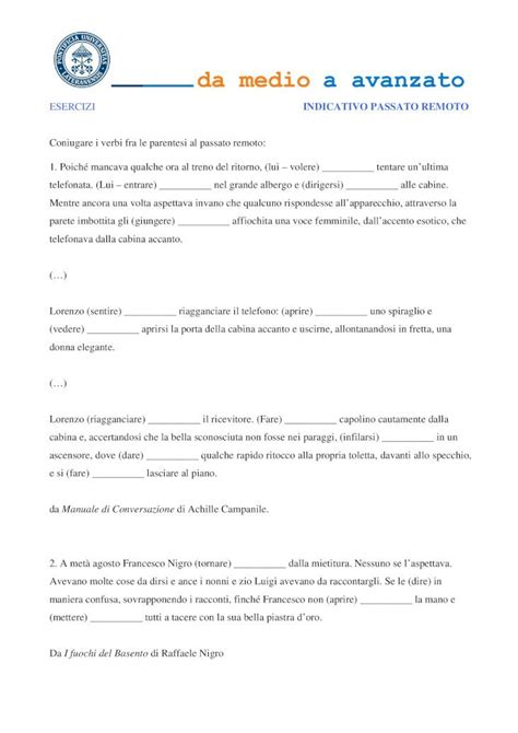 Pdf Esercizi Indicativo Passato Remoto Pul It Esercizio