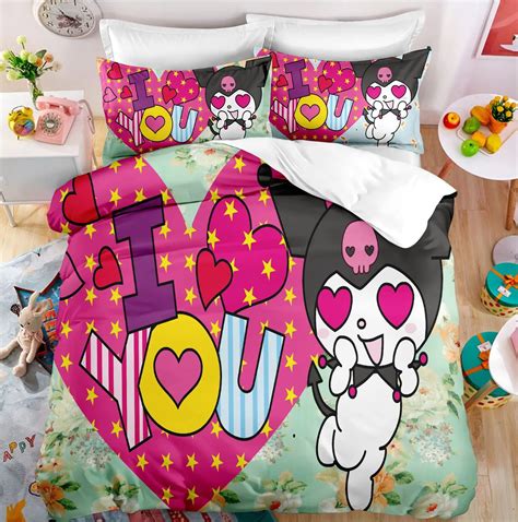 Sanrio Kuromi Bedding Set Cute Bed Quilt Cover Pillow Case Household