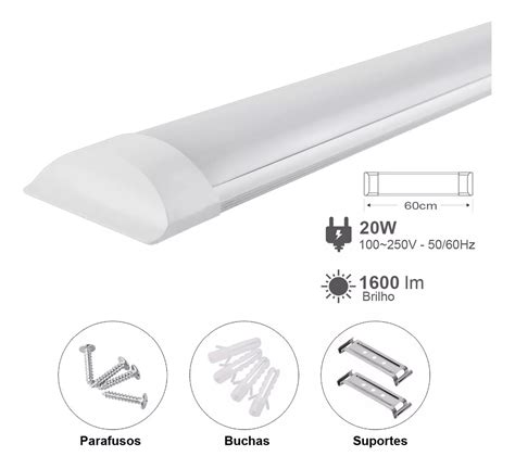 Luminaria Sobrepor Led 18w 60cm Tubular Slim Branca Frio Mebuscar Brasil