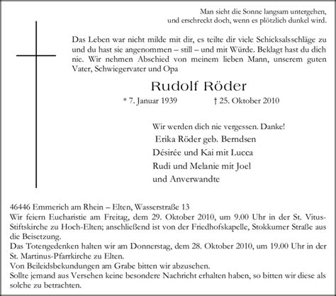 Traueranzeigen von Rudolf Röder Trauer in NRW de