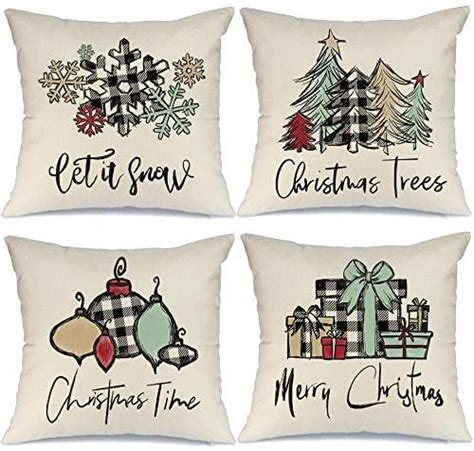 Aeney Christmas Decorations Pillow Covers X Set Of Buffalo Plaid