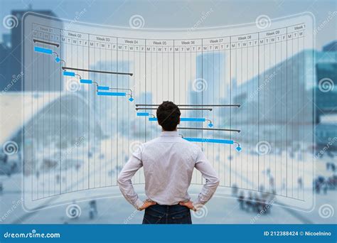 Project Manager Working With Gantt Chart Planning Tracking Milestone