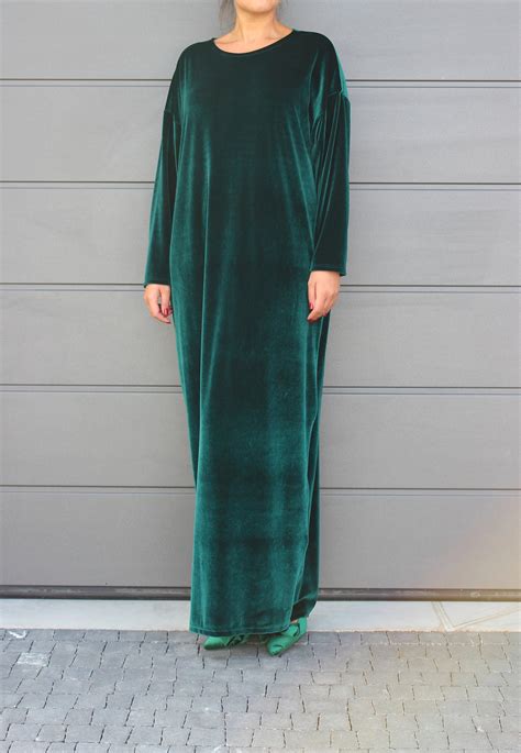 Emerald Green Velvet Dress Plus Size Clothing Velvet Kaftan Etsy