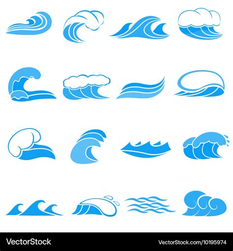 Water wave set cartoon style Royalty Free Vector Image