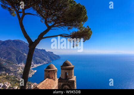 Iconic Amalfi Coast Church And Umbrella Pine From Villa Rufolo Gardens