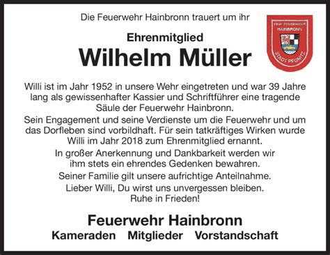 Traueranzeigen Von Wilhelm M Ller Nordbayerischer Kurier