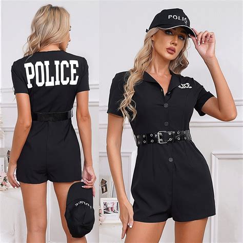 Sexy Polizistin Kost M Damen Polizei Outfit Mit Hut G Rtel Set Karneval