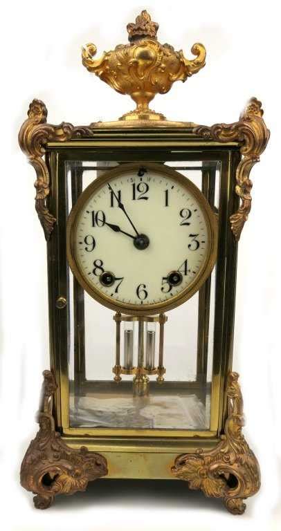 Ansonia Gilt Bronze Glass Case Mantle Clock