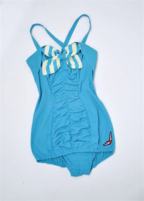 Vintage 1950s Jantzen Swimsuit 50s Turquoise Blue Stripe Etsy