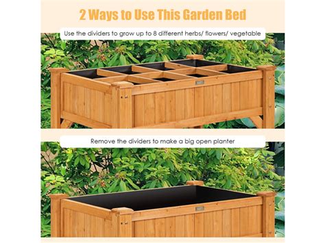 Costway 8 Grids Raised Garden Bed Elevated Planter Box Kit Wood W Liner