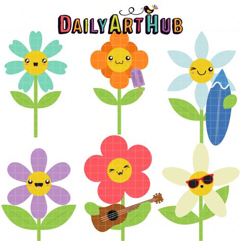 Cute Summer Flowers Clip Art Set Daily Art Hub Graphics Alphabets