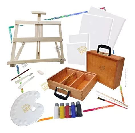 Set Arte Atril Mesa Bastidor Valija Paleta Pinceles Pinturas