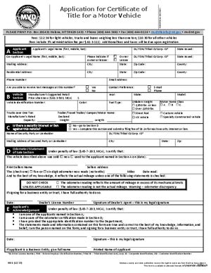 Application For Certificate Of Title For A Motor Vehicle N A