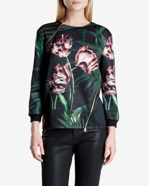 Ted Baker Palm Floral Print Jumper In Black Green Lyst