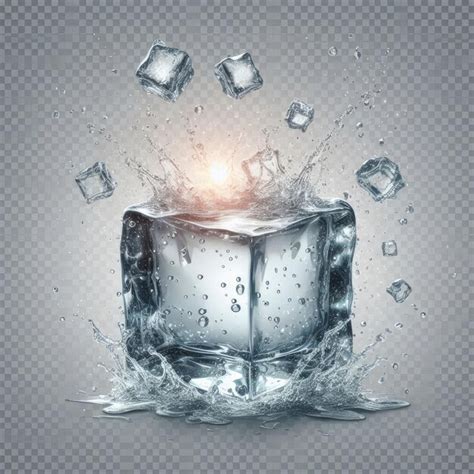 An Ice Cube With Water Drops Falling Into It Premium Ai Generated Image