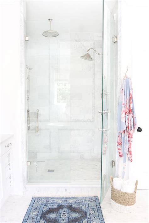 Walk In Shower With Marble Frame Accent Tiles Transitional Bathroom