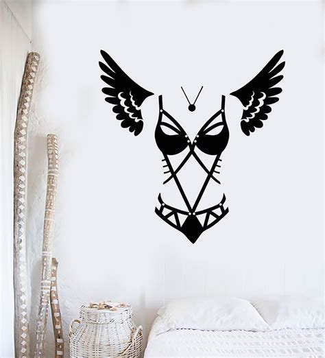 Vinyl Wall Decal Lingerie Adult Sex Shop Sexy Costume Wings Swimsuit S — Wallstickers4you